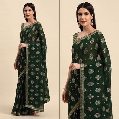 green-floral-foil-printed-chiffon-saree-with-tassels