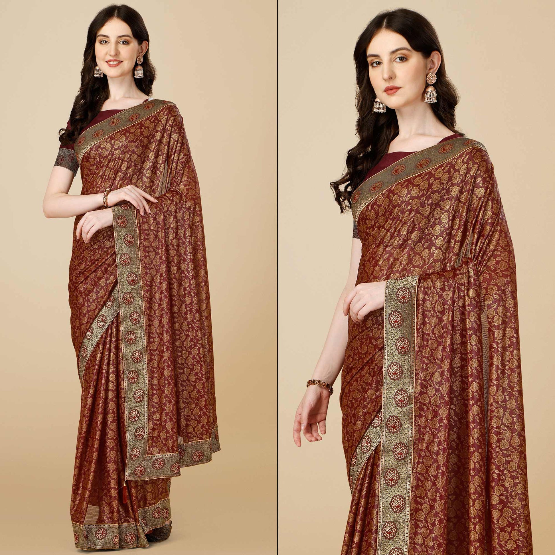 Maroon Floral Handloom Woven Rayon Saree