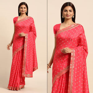 Gajri Pink Floral Printed Vichitra Silk Saree With Tassels