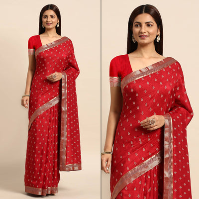 Maroon Floral Printed Vichitra Silk Saree With Tassels