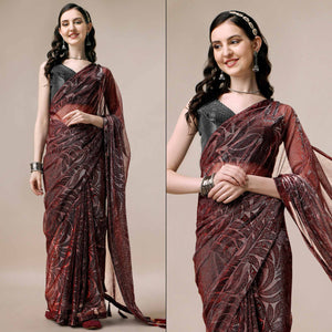 Maroon Floral Printed Rayon Saree
