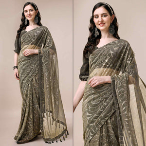 Mehendi Green Floral Printed Rayon Saree