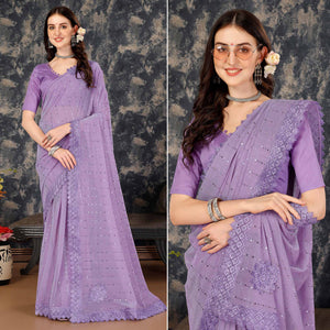 Lavender Tikali With Floral Embroidered Lycra Saree