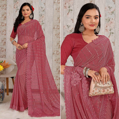 Gajari Pink Tikali With Floral Embroidered Lycra Saree