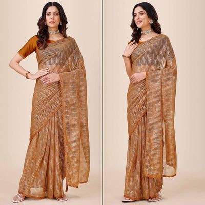 Chikoo Foil Printed Lycra Saree
