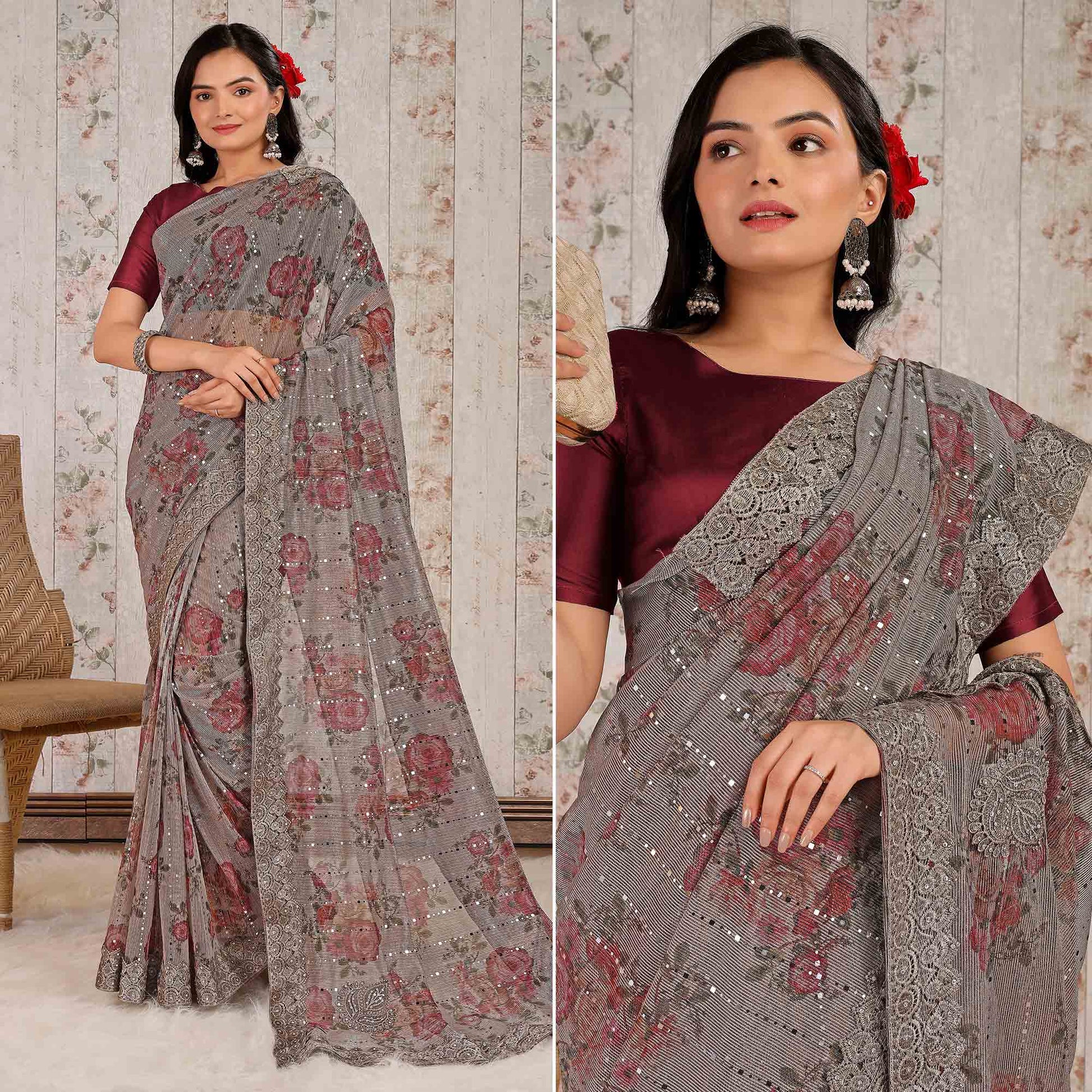 grey-floral-digital-printed-lycra-saree-with-embroidered-border