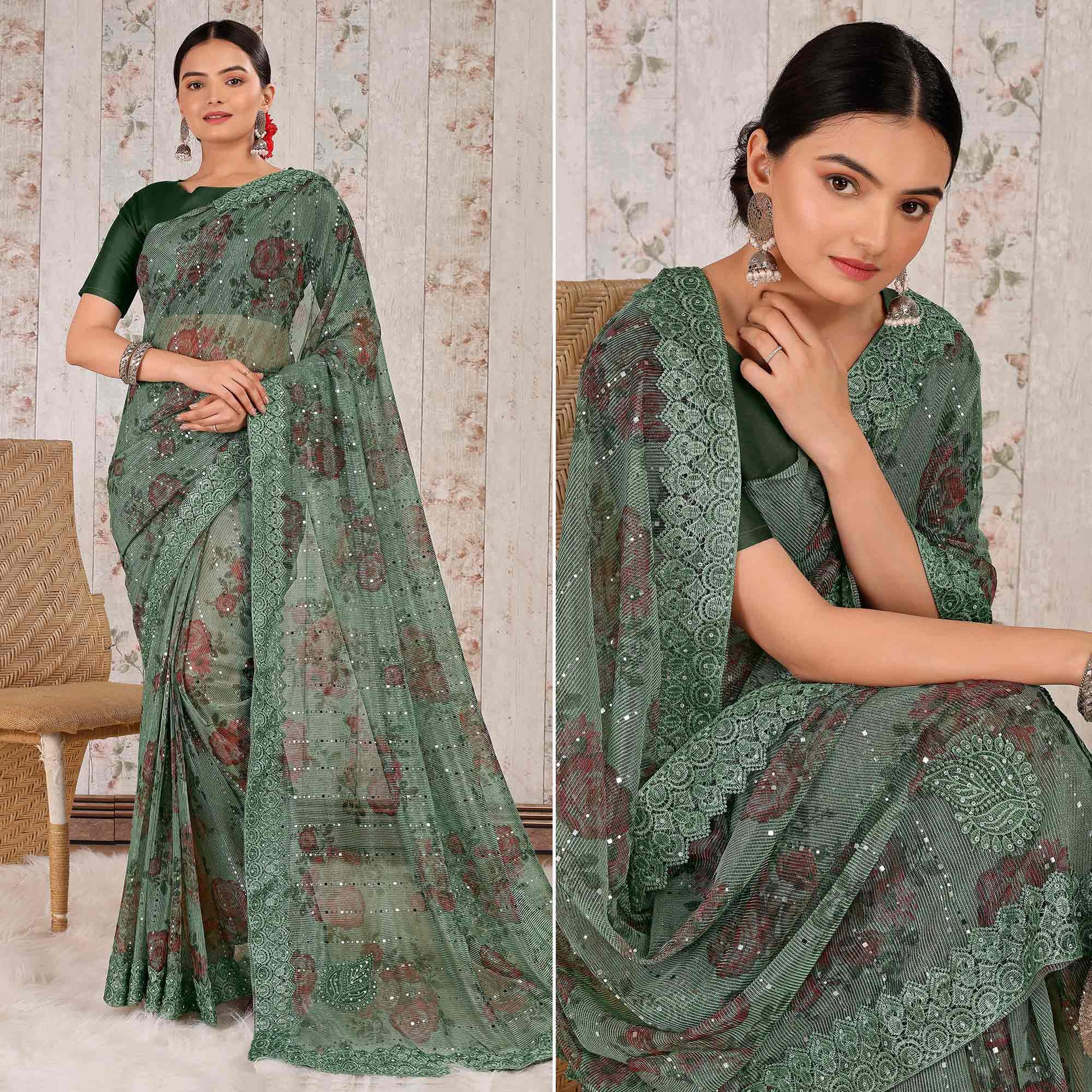 green-floral-digital-printed-lycra-saree-wirh-embroidered-border
