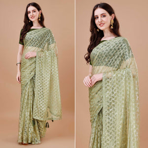 Light Green Foil Printed Lycra Saree
