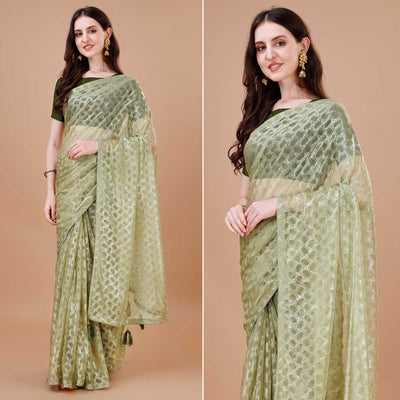 Light Green Foil Printed Lycra Saree