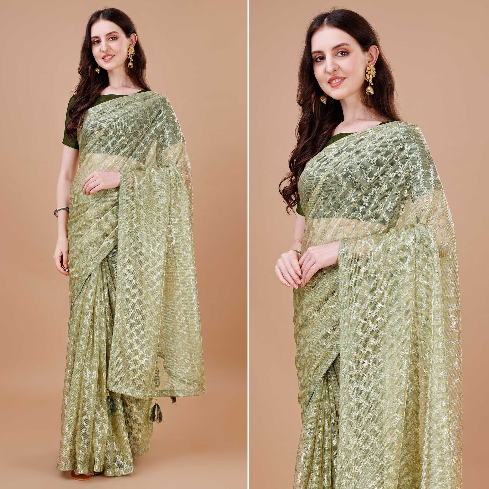 Light Green Foil Printed Lycra Saree