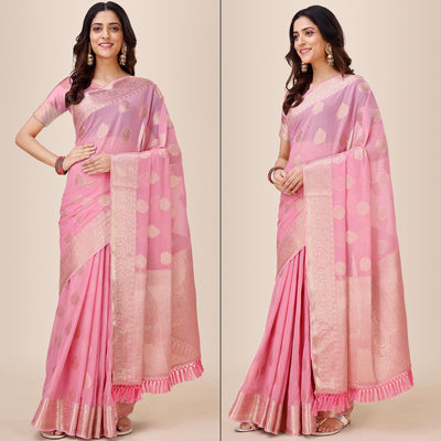 Light Pink Woven Chiffon Saree