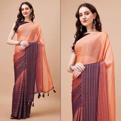 Brown Zari Woven Chiffon Saree