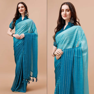 Blue Zari Woven Chiffon Saree