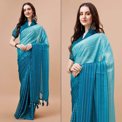 Blue Zari Woven Chiffon Saree