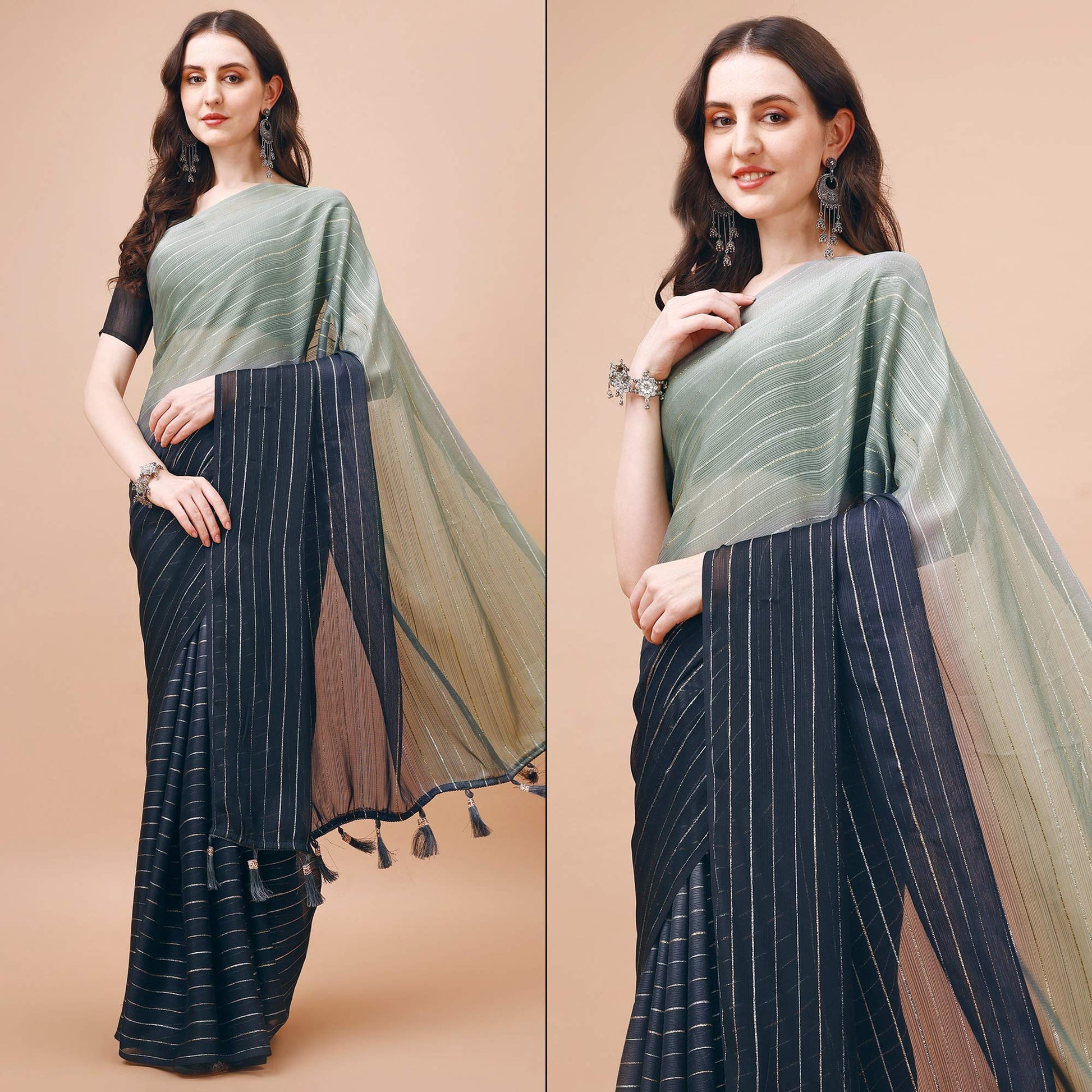 Grey Zari Woven Chiffon Saree