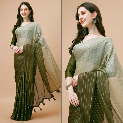 Mehendi Green Zari Woven Chiffon Saree