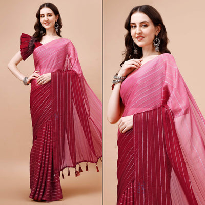 Maroon Zari Woven Chiffon Saree
