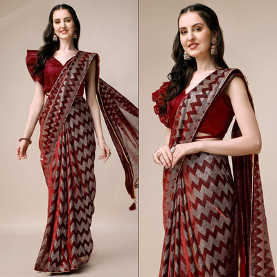 Maroon Digital Foil Printed Rayon Saree