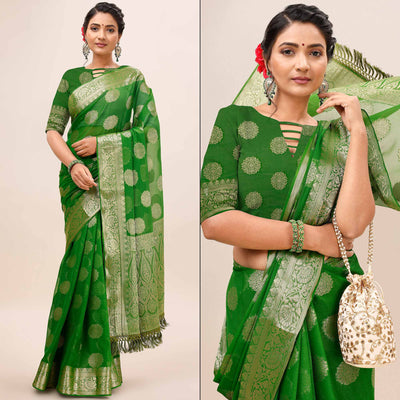 green-woven-chiffon-saree-with-tassels