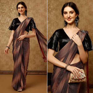 Brown Ombre Printed Lycra Ready To Wear Saree