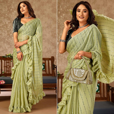 green-tikki-work-lycra-ready-to-wear-ruffle-saree