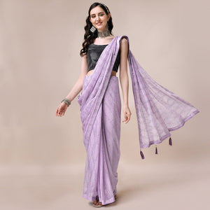 Light Purple Foil Printed Rayon Saree
