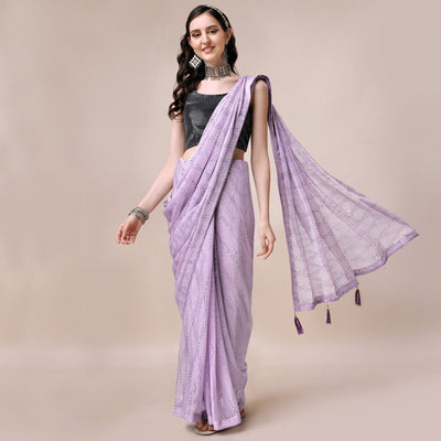 Light Purple Foil Printed Rayon Saree