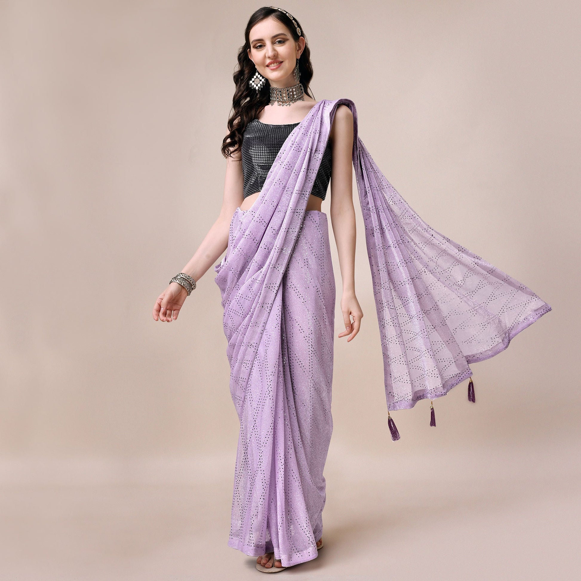 Light Purple Foil Printed Rayon Saree