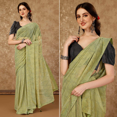 green-tikali-work-lycra-saree-with-tassels-1