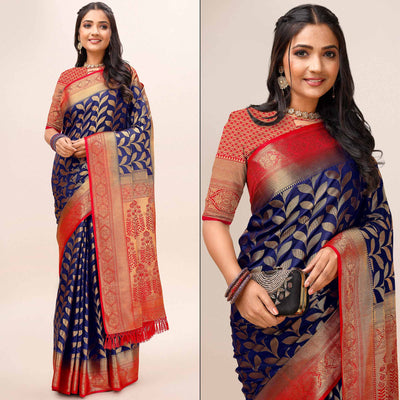 Blue Woven Dola Silk Saree With Tassels