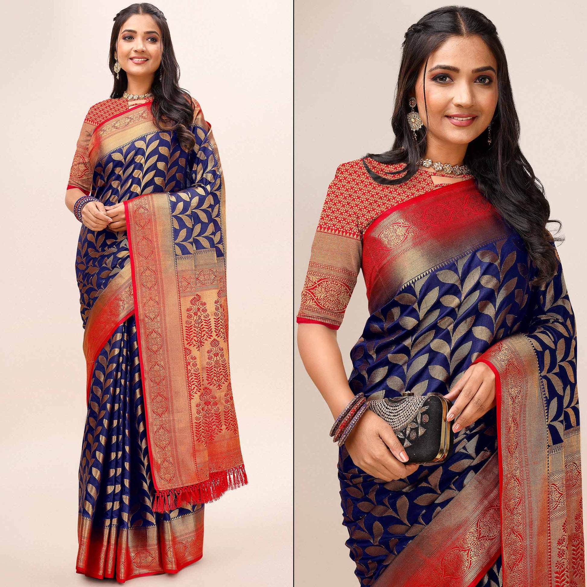 Blue Woven Dola Silk Saree With Tassels