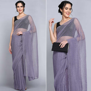 Lavender Solid Lycra Crush Saree