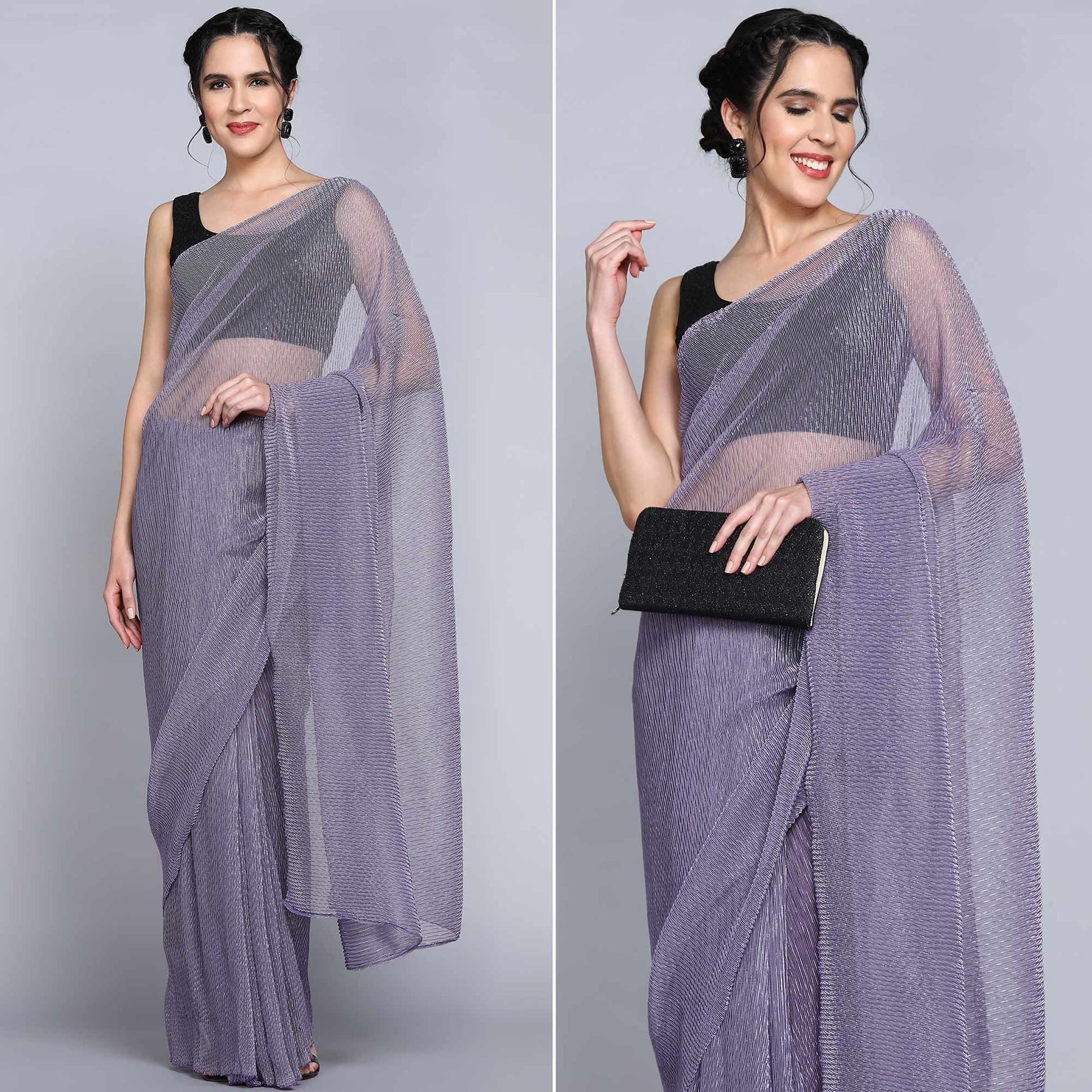 Lavender Solid Lycra Crush Saree