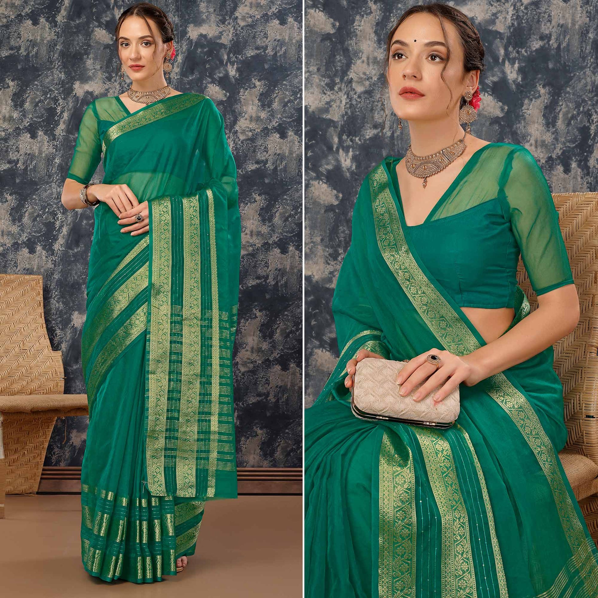 green-floral-zari-woven-organza-saree