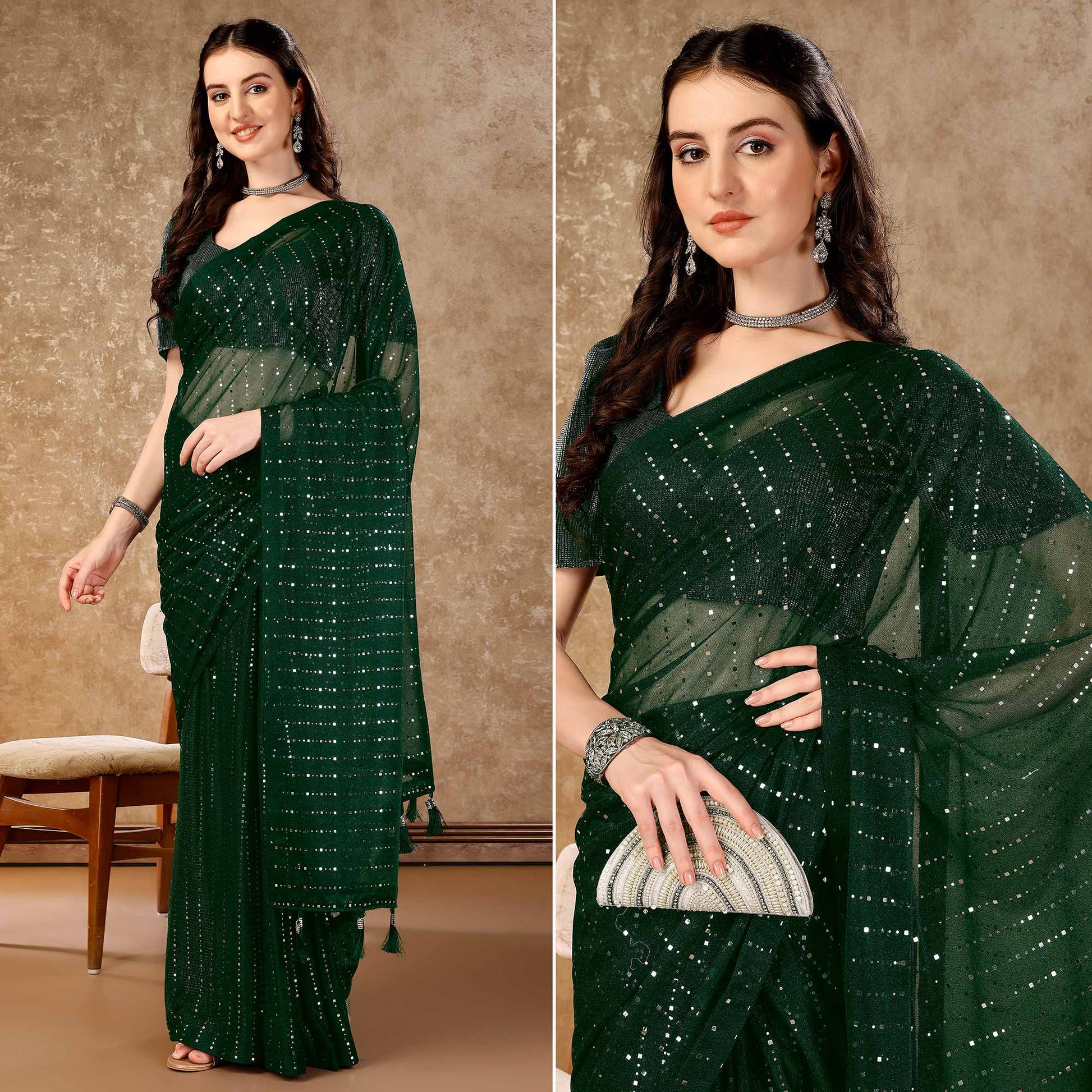 green-tikali-work-lycra-saree-with-tassels