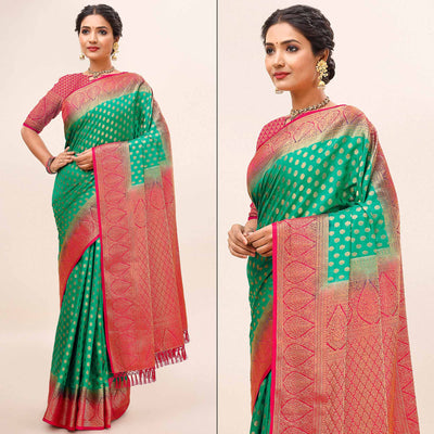 green-woven-dola-silk-saree-with-tassels