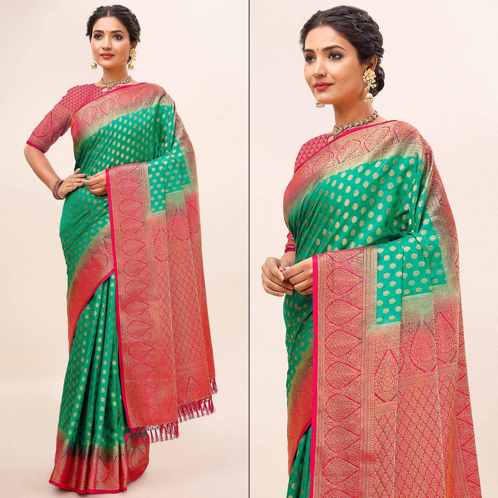 green-woven-dola-silk-saree-with-tassels