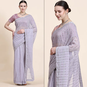 Lavender Tikali Work Lycra Saree