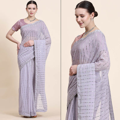 Lavender Tikali Work Lycra Saree