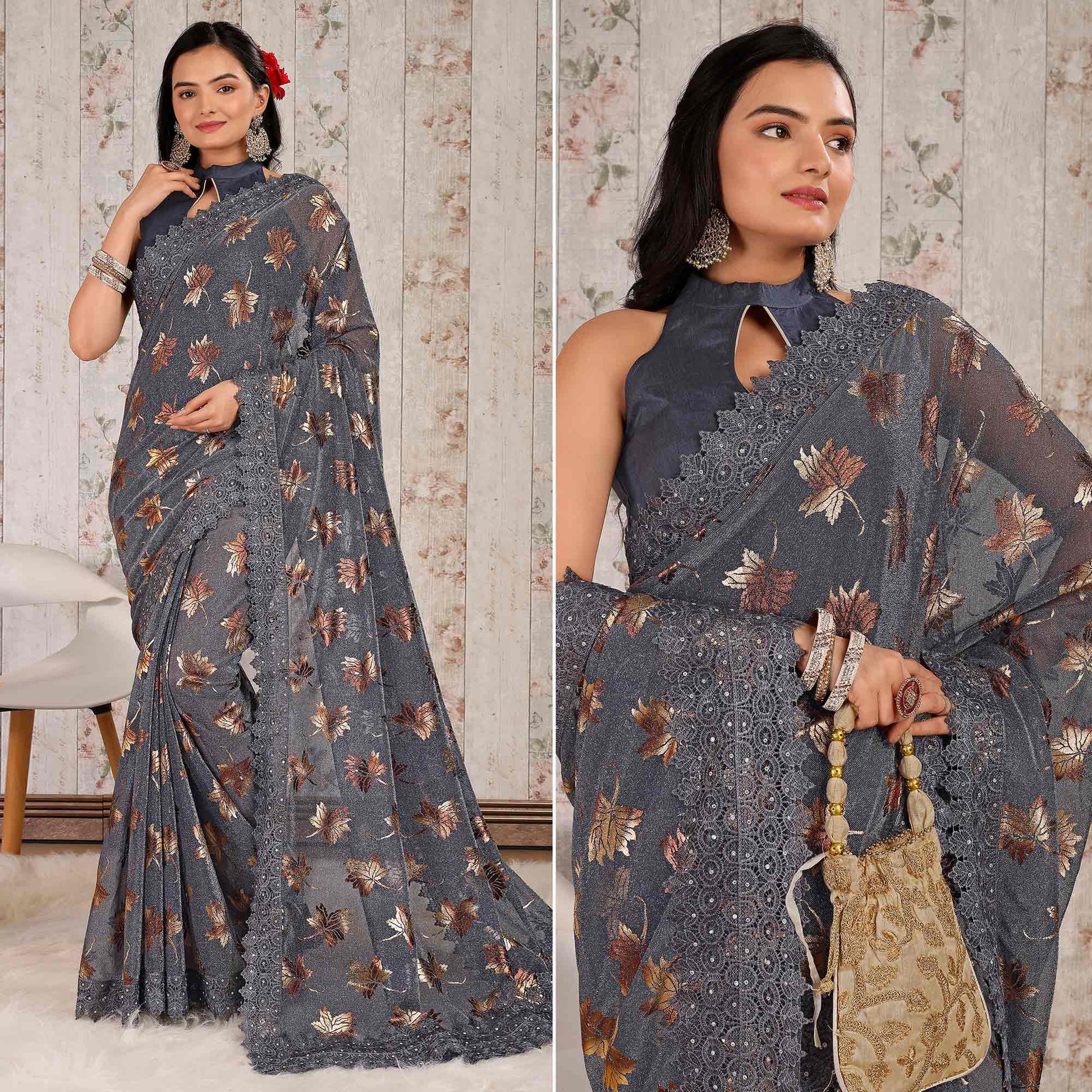 grey-foil-printed-lycra-saree-with-embroidered-lace-border