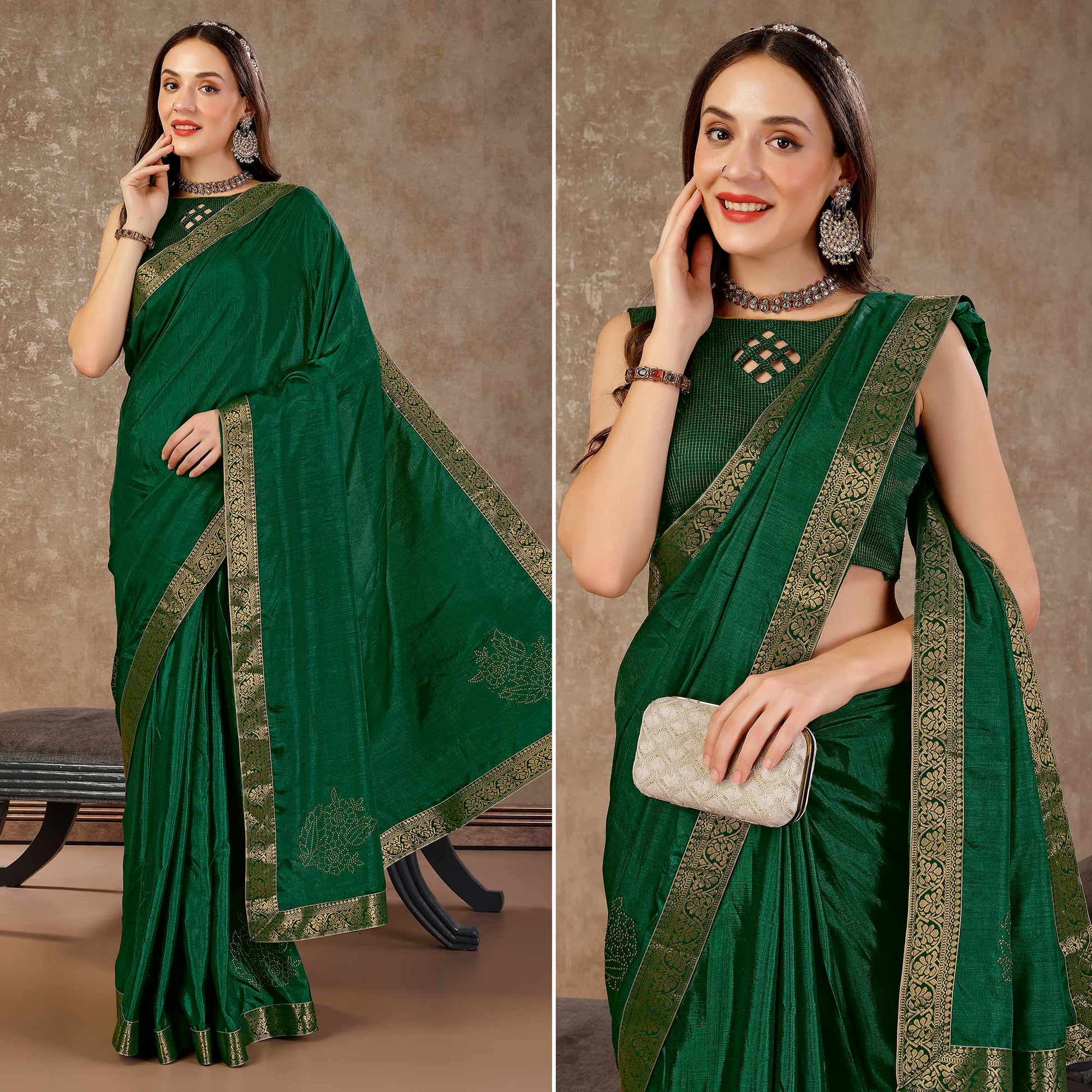 green-floral-swarovski-work-vichitra-silk-saree-with-lace-border