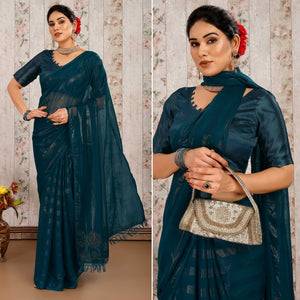 Morpich Swarovski Work Chiffon Saree With Tassels