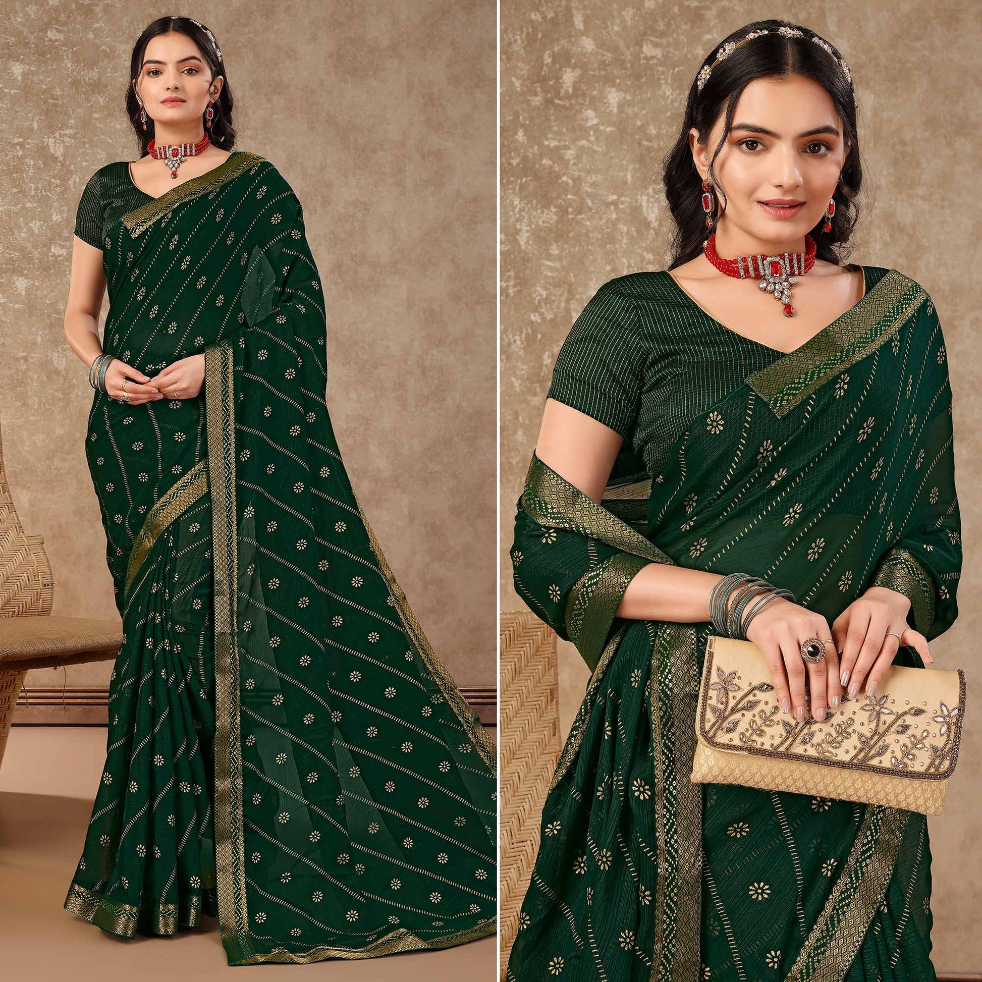 green-floral-foil-printed-chiffon-saree-with-lace-border-1