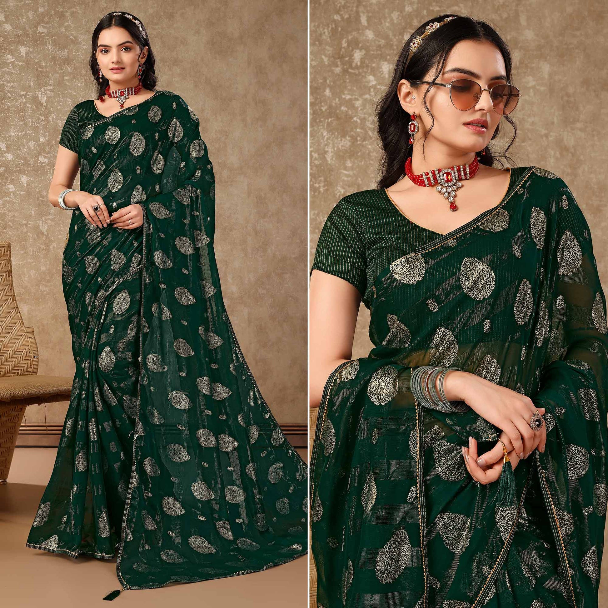 green-foil-printed-chiffon-saree-with-gota-patti-lace-border