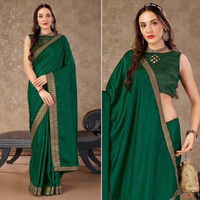 green-solid-saree-vichitra-silk-with-zari-lace-border