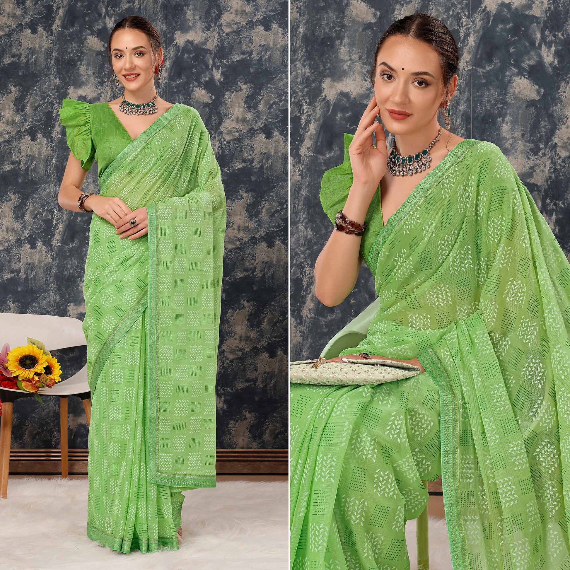 green-printed-chiffon-saree-with-lace-border-4