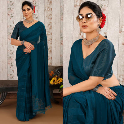 Morpich Swarovski Work Chiffon Saree With Tassels
