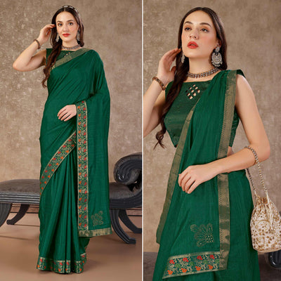 green-swarovski-work-vichitra-silk-saree-lace-border