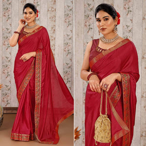 Maroon Swarovski Work Vichitra Silk Saree Lace Border