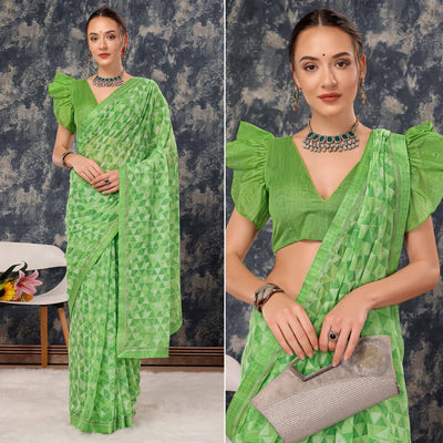 green-geometric-printed-chiffon-saree-with-lace-border